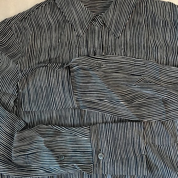 Theory stripped Silk Blouse Button-down Top, Petite XS - Picture 6 of 9